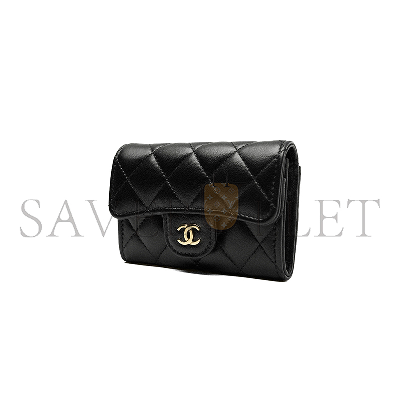 Ch*el classic card holder lambskin & gold-tone metal black ap0214 (11.3*7.5*2.5cm)